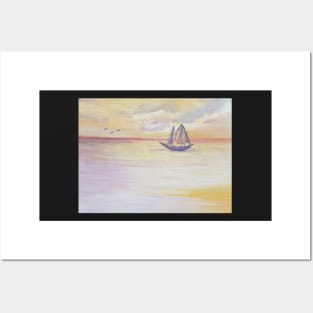 Boat sailing on the ocean oil painting Posters and Art